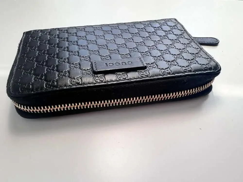 Gucci Black Micro Guccissima Leather Zip Around Wallet - Picture 10 of 13